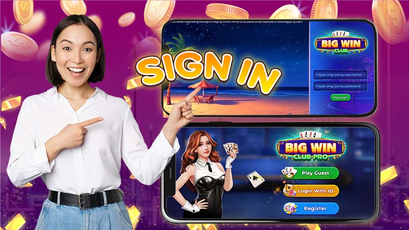 Instructions on how to sign in to big win club